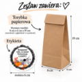 Papierowa torebka na Halloween 8 × 6 × 19 cm i etykieta o średnicy 6 cm