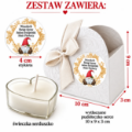 Zawartość zestawu świeczka serce i białe pudełeczko, wymiar pudełka 10 × 9 × 3 cm