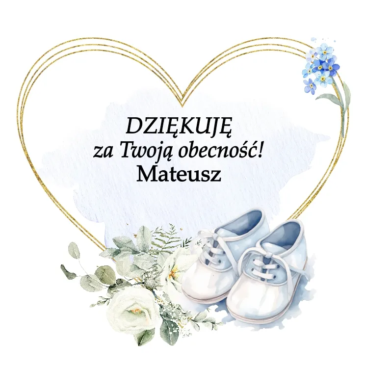Uniwersalna grafika na uponinek na chrzest - Buciki dziecięce z kwiatowymi akcentami i wzorem w kształcie serca