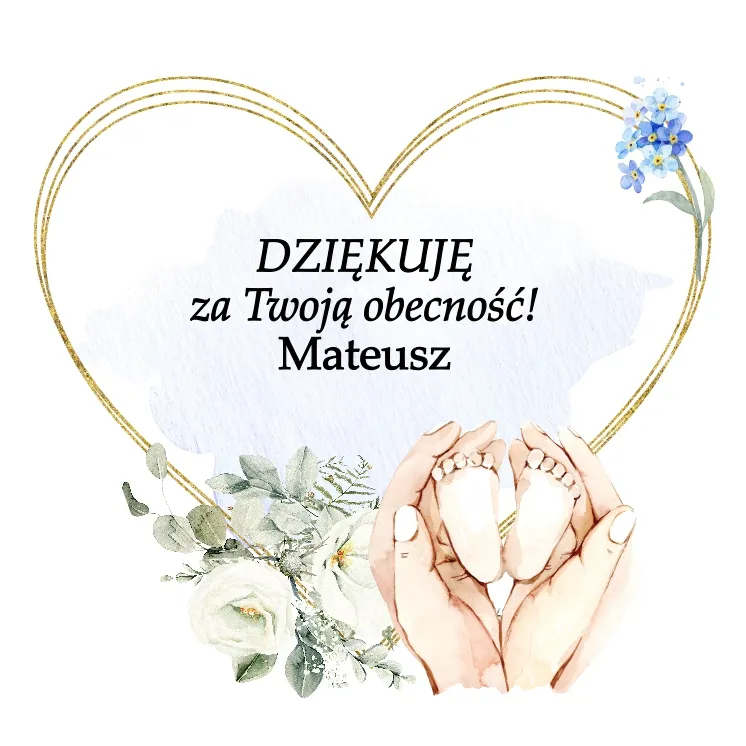 Grafika z ilustracją stóp dziecka z akcentami kwiatowymi i wzorem w kształcie serca
