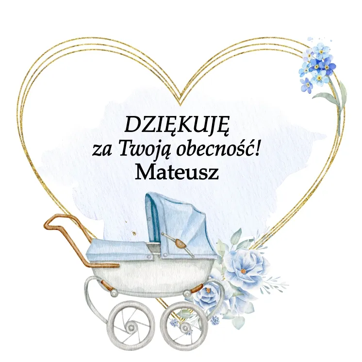 Grafika z niebieskim wózkiem z dodatkiem jasno-niebieskich kwiatów