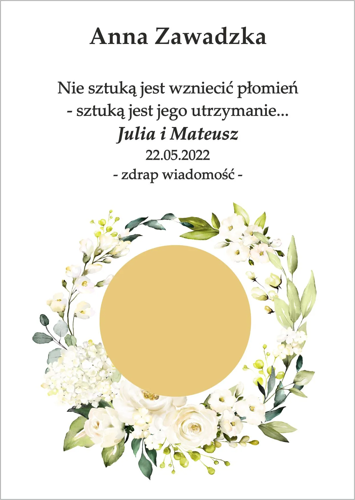 Winietka zdrapka - model jasnego wianka z dodatkiem zieleni