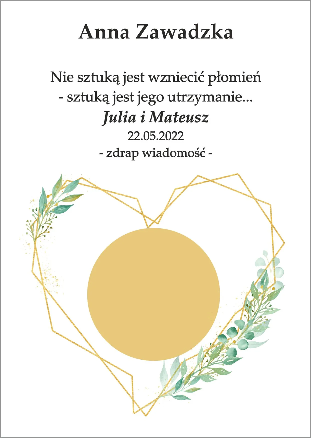 Winietka zdrapka - model serca geometrycznego z dodatkiem zieleni
