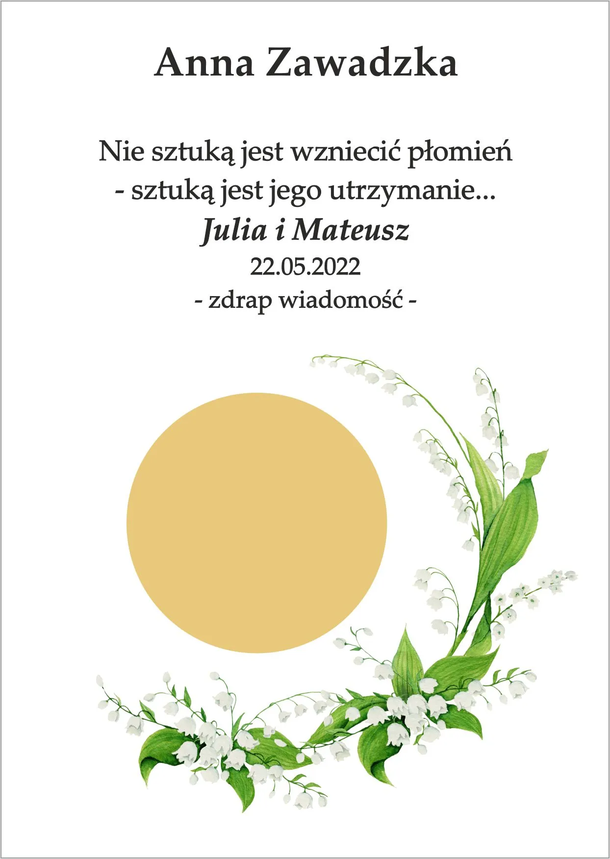 Winietka zdrapka - subtelny model z zielono białych kwiatów