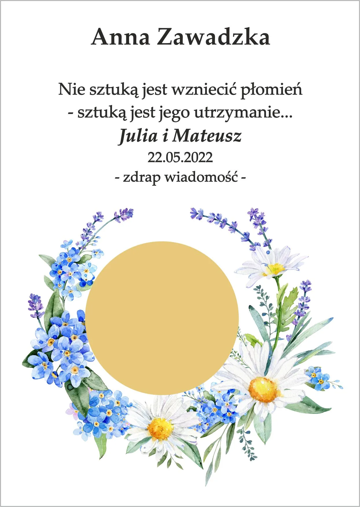 Winietka zdrapka - model wianka z polnych kwiatów