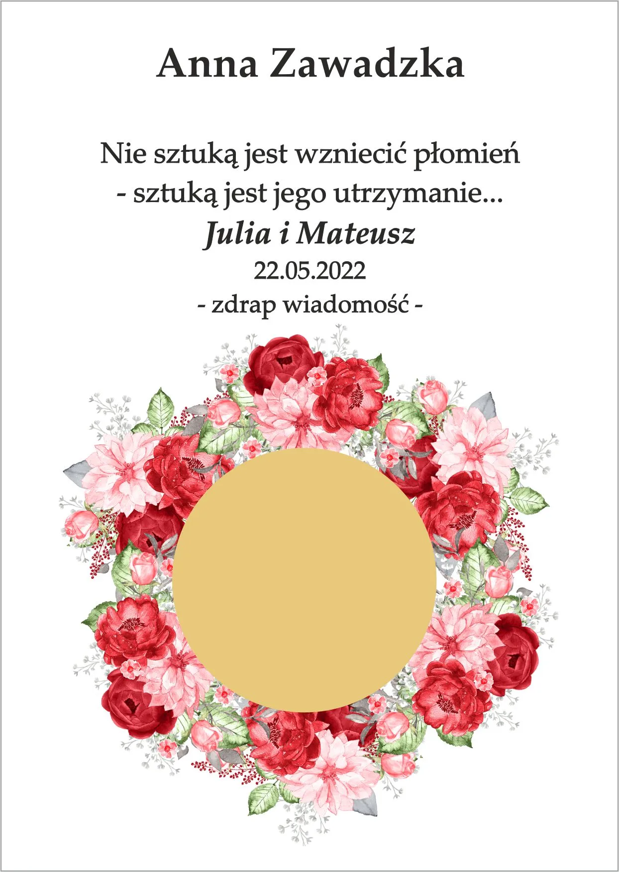 Winietka zdrapka - model wianka z różowymi kwiatkami