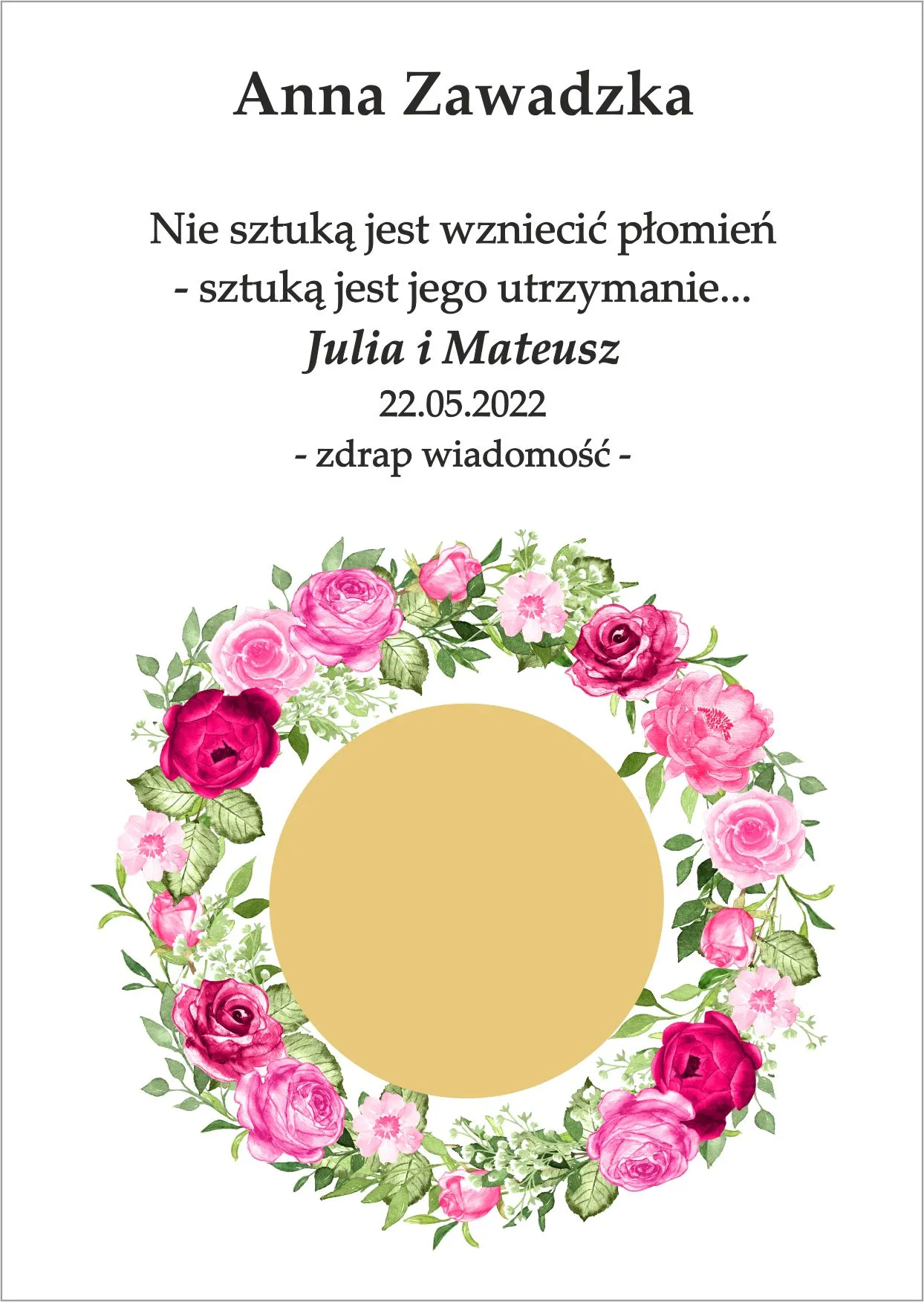 Winietka zdrapka - model różowo zielonego wianka