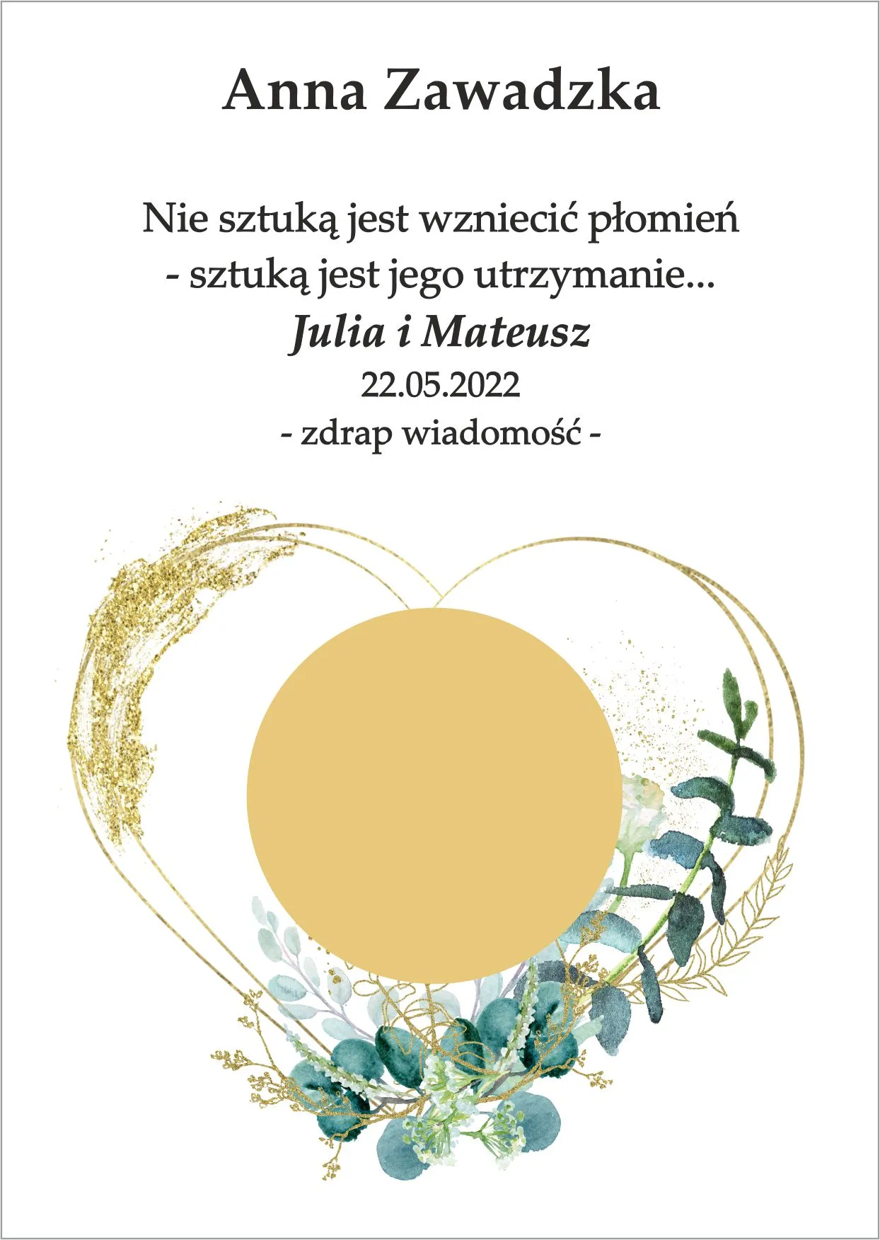 Winietka zdrapka - model serca z dodatkiem zielonych liści