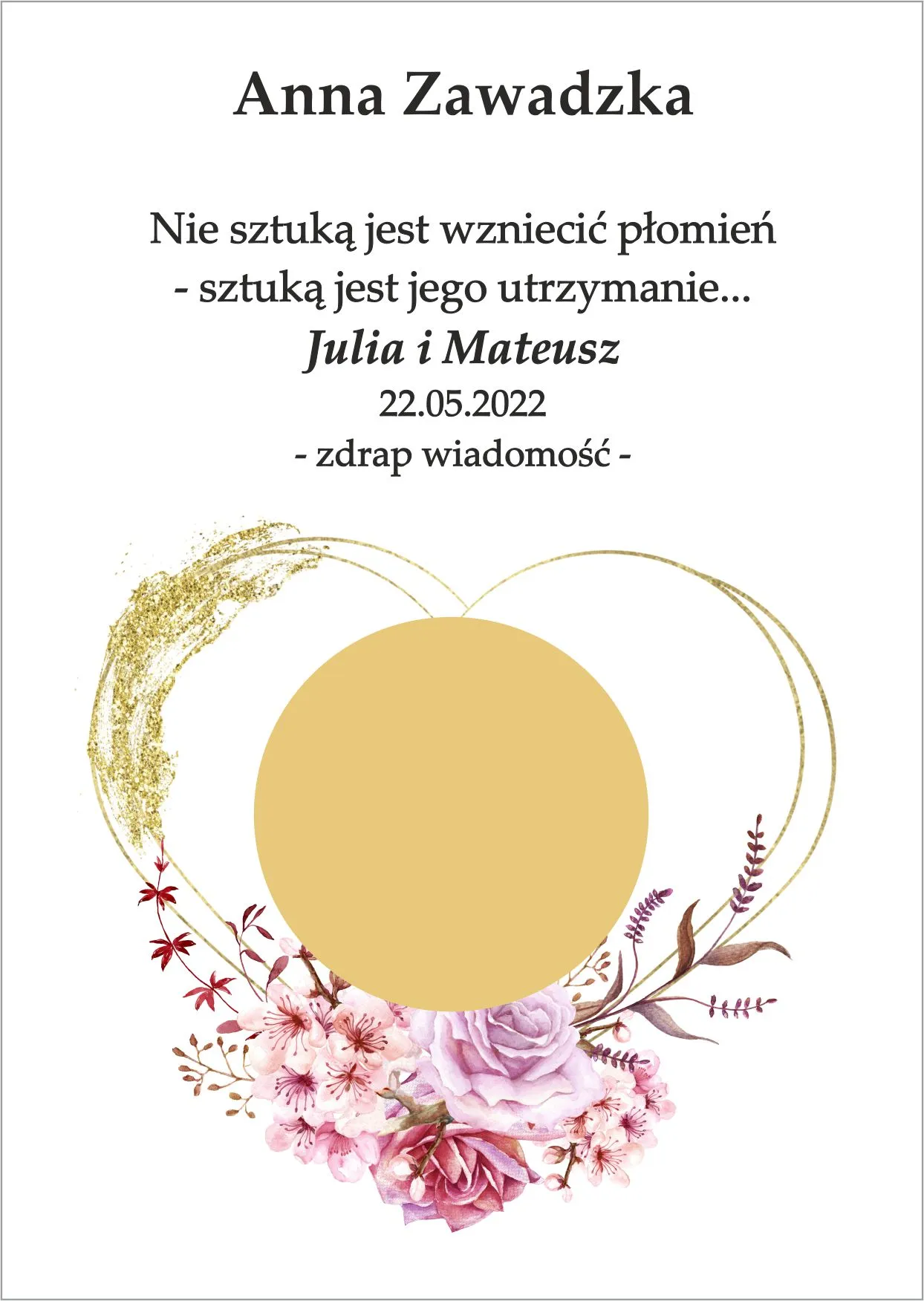Winietka zdrapka - serduszko ozdobione kwiatami w różowym kolorze