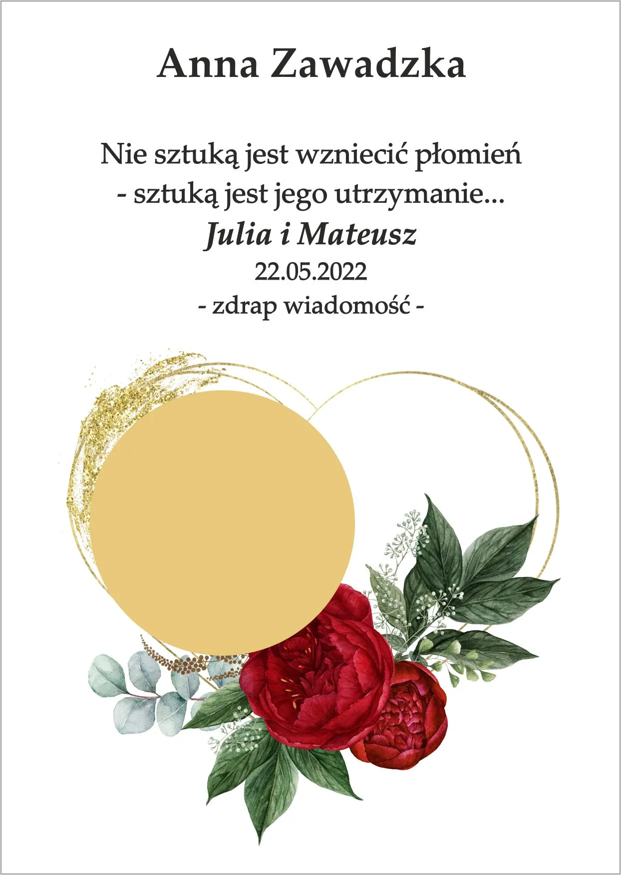 Winietka zdrapka - serce z różami w kolorze krwistej czerwieni