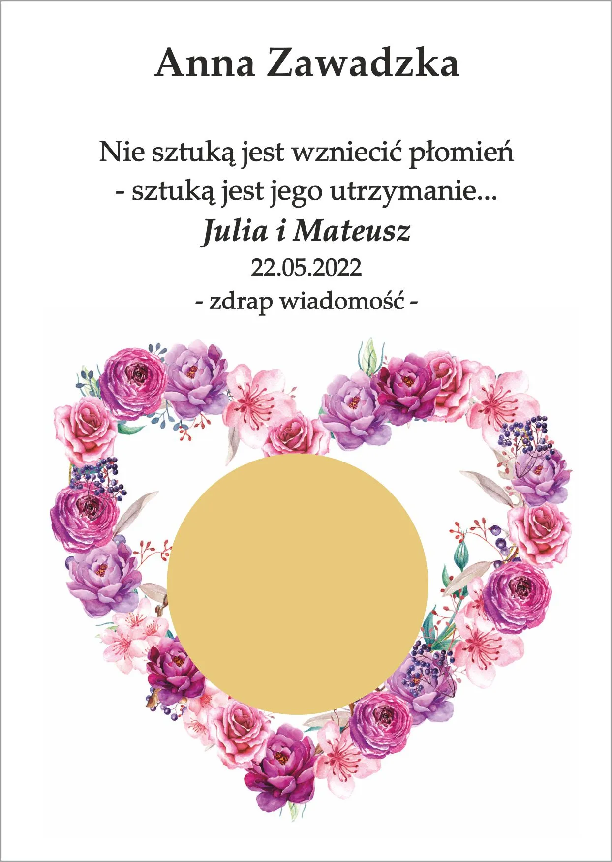 Winietka zdrapka - model serca z kwiatów