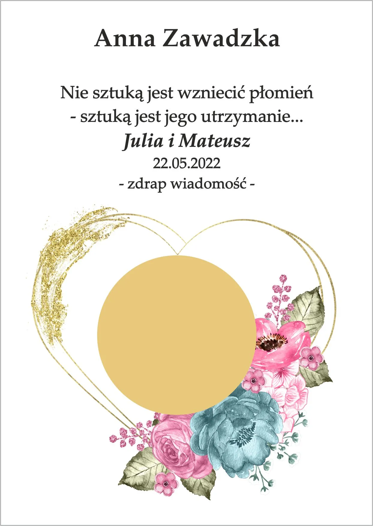 Winietka zdrapka - model serca ozdobie kwiatów w kolorze fuksji i różu