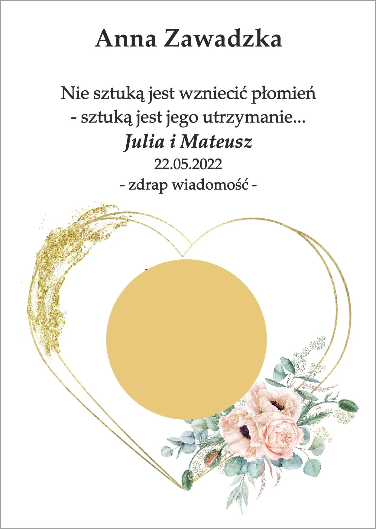 Winietka zdrapka - model serca z dodatkiem różowo zielonego bukieciku
