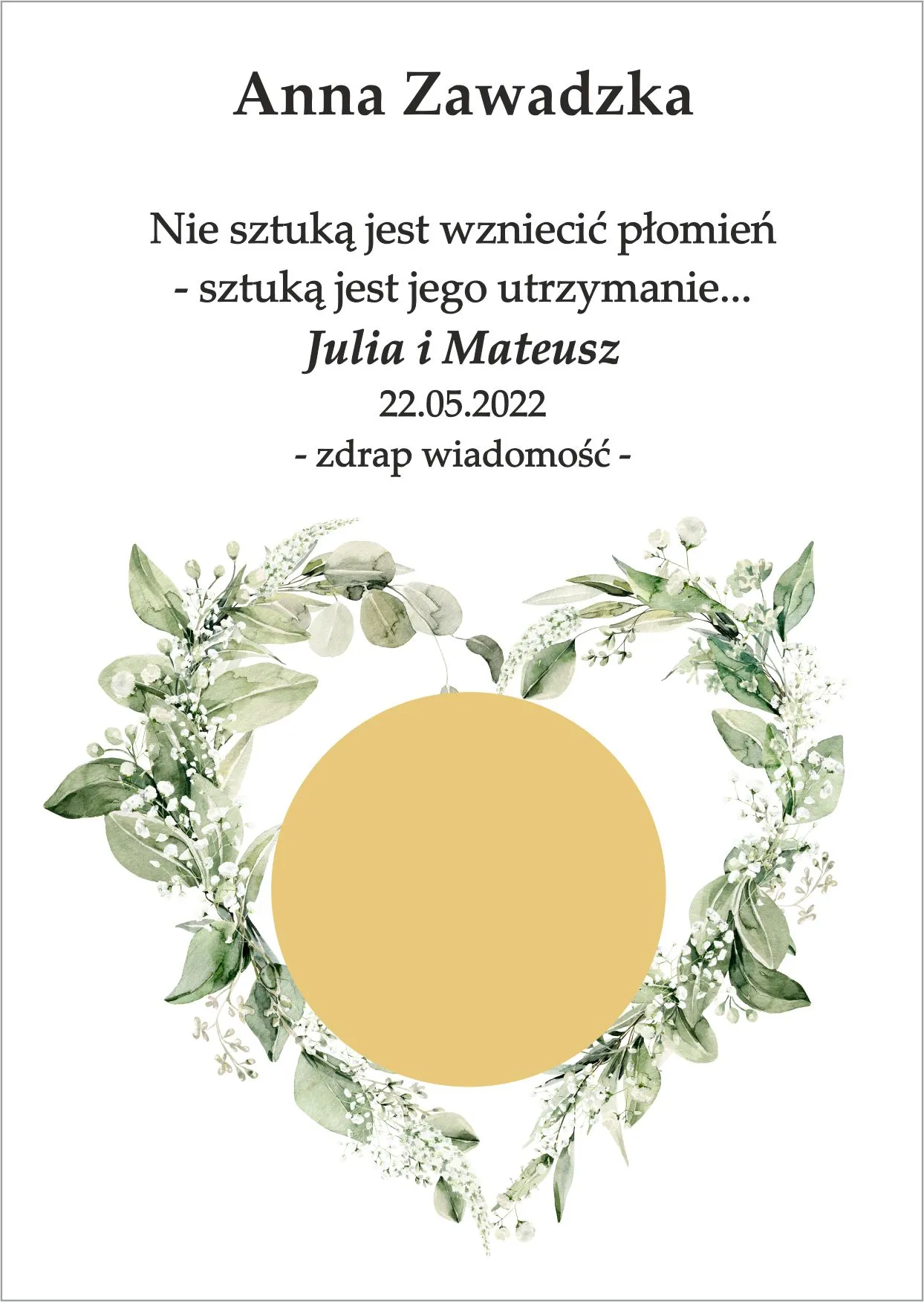 Winietka zdrapka - model graficzny z sercem z biało ziolonych kwaitków