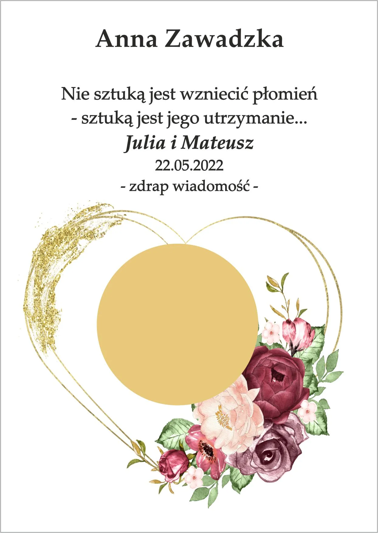 Winietka zdrapka - model serca z dodatkiem biało bordowego bukieciku