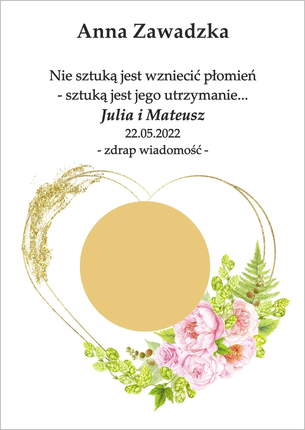 Winietka zdrapka - serce w ozdobie kwiatów róży