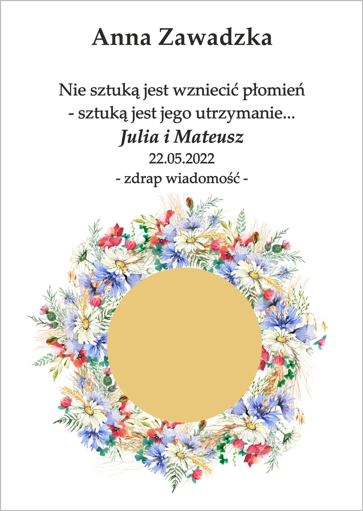 Winietka zdrapka - model wianka z polnych kwiatów