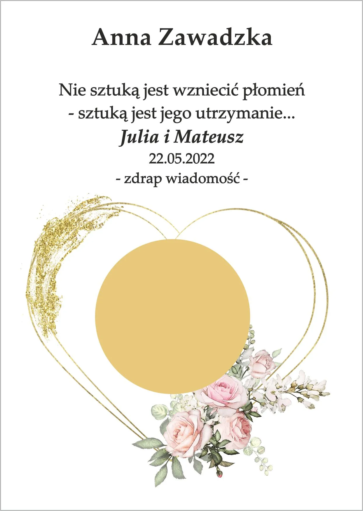 Winietka zdrapka - serce ozdobione bukiecikiem