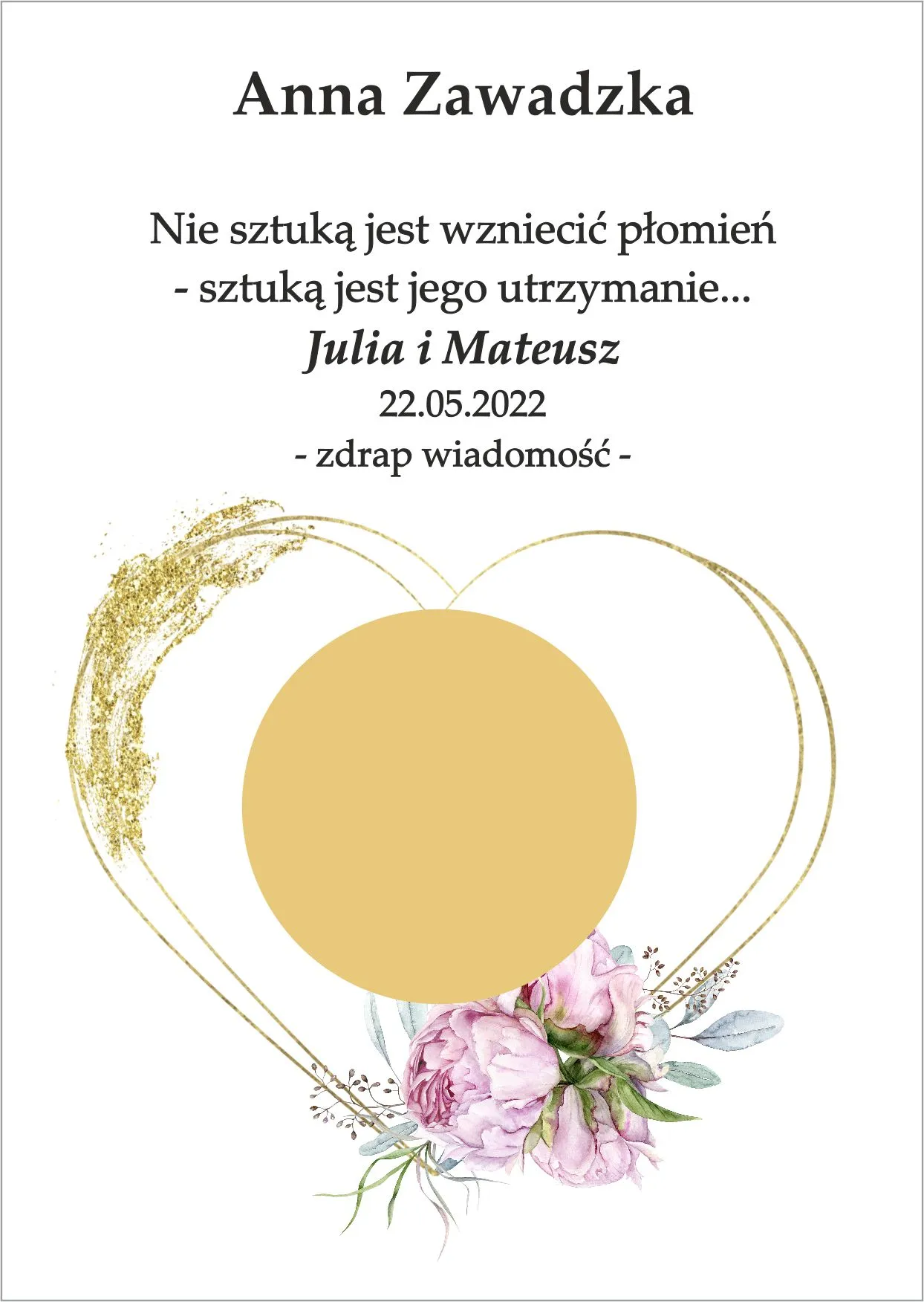 Winietka zdrapka - model serca w ozdobie kwiatów