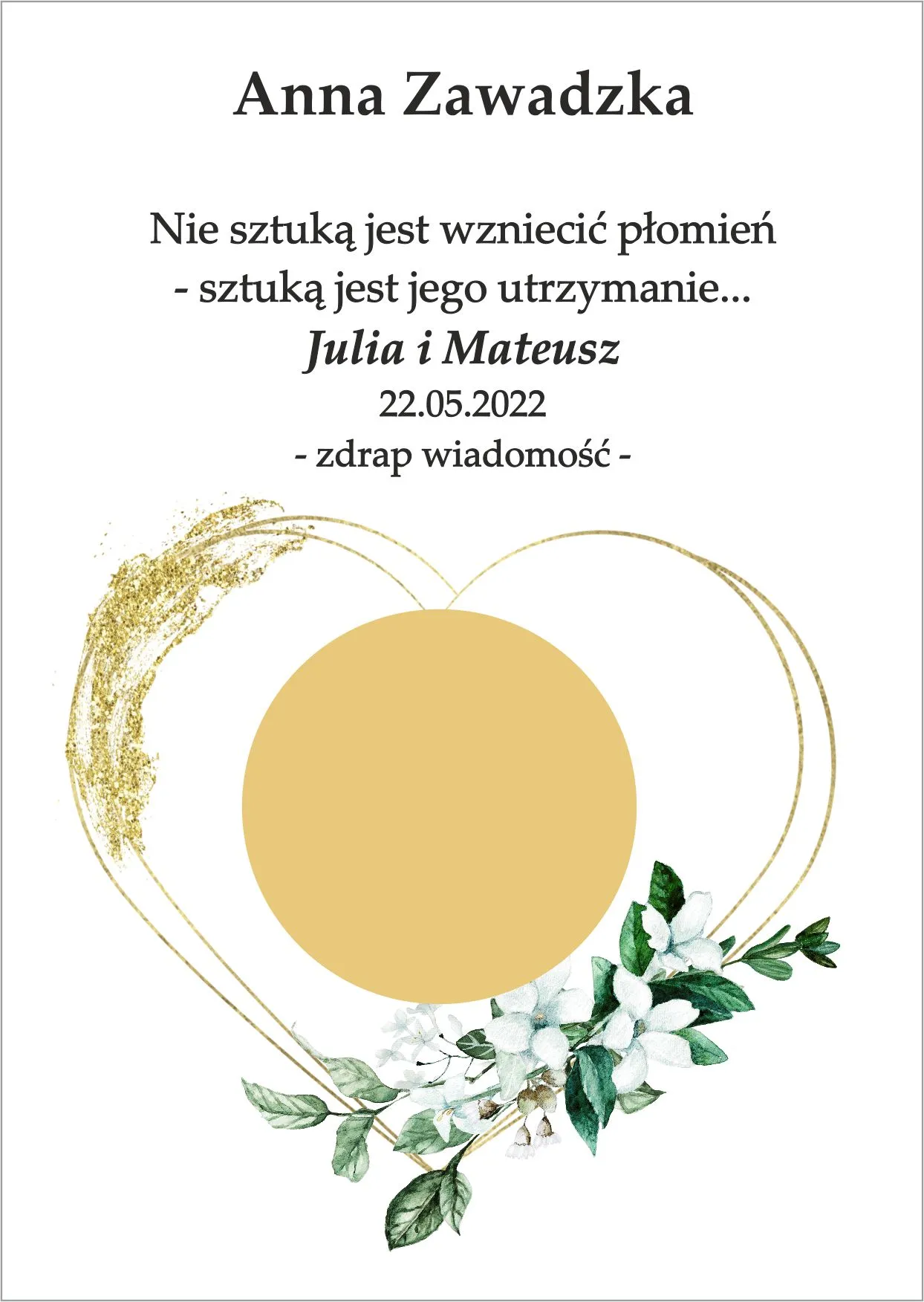 Winietka zdrapka - model serduszka w ozdobie kwiatków
