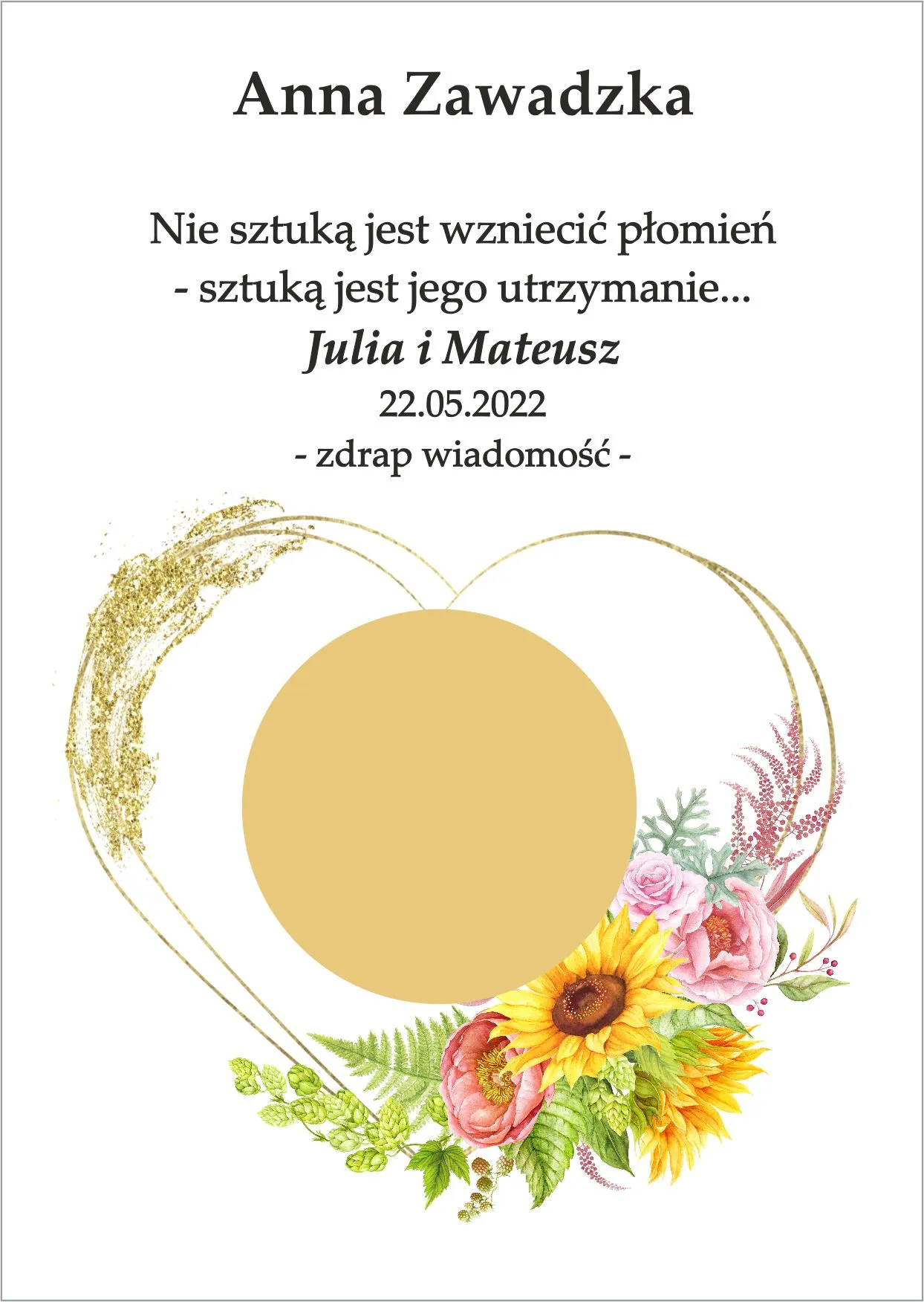 Winietka zdrapka - model serca z bukietem