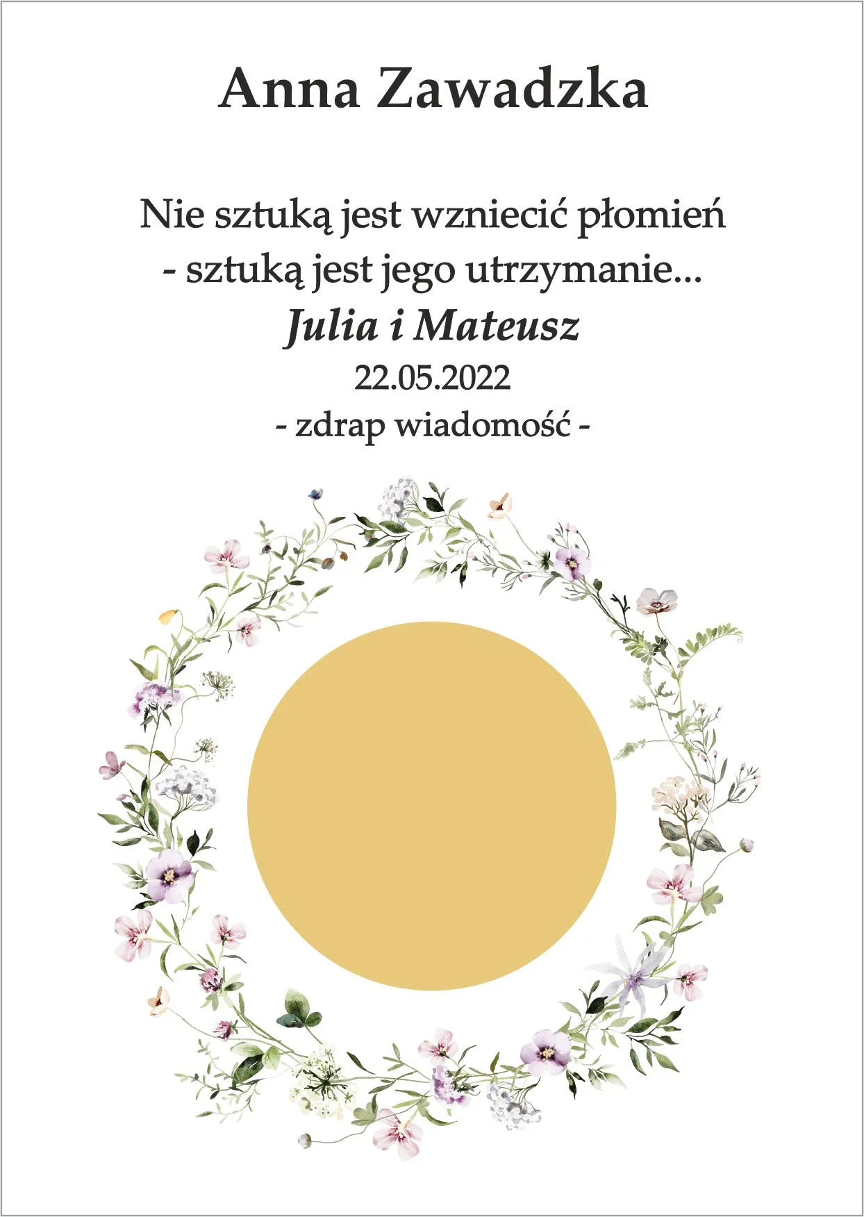 Winietka zdrapka - model delikatnego wianka z kwiatów