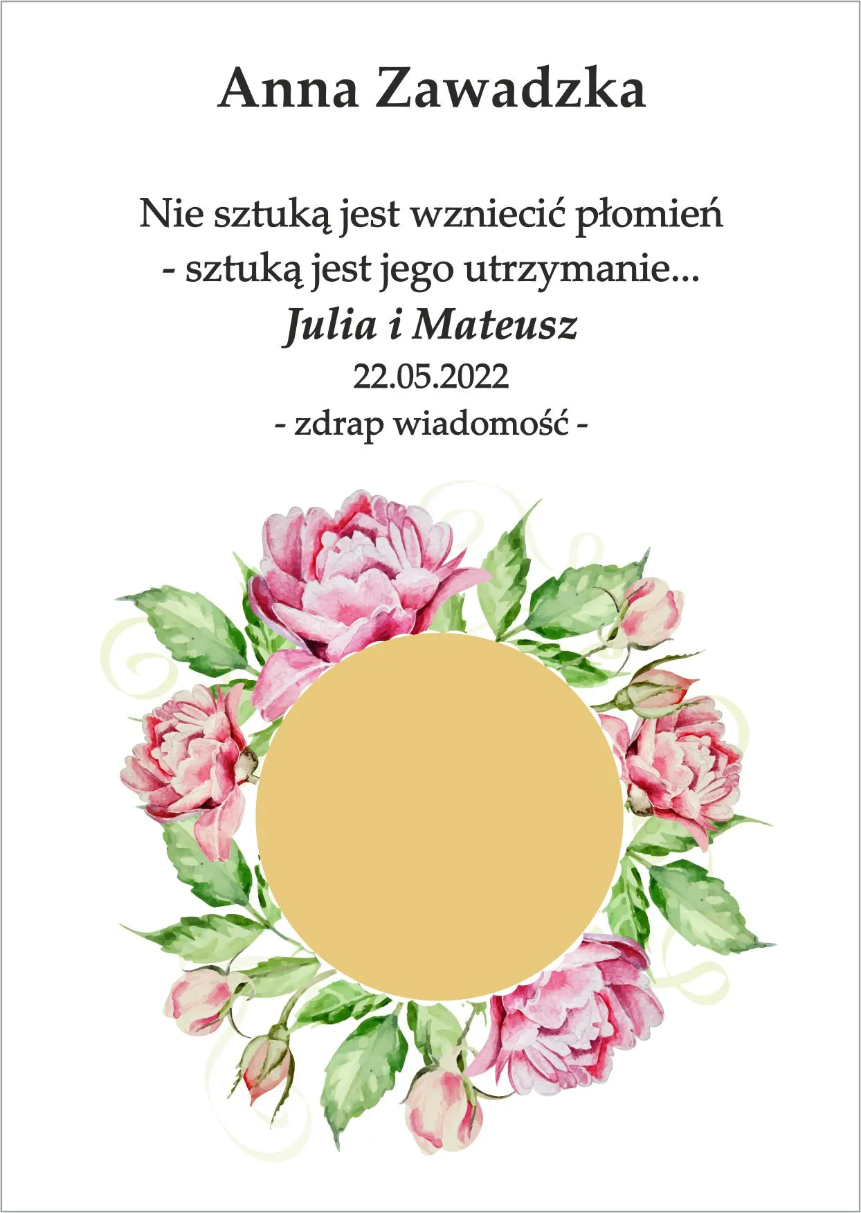 Winietka zdrapka - model z różą