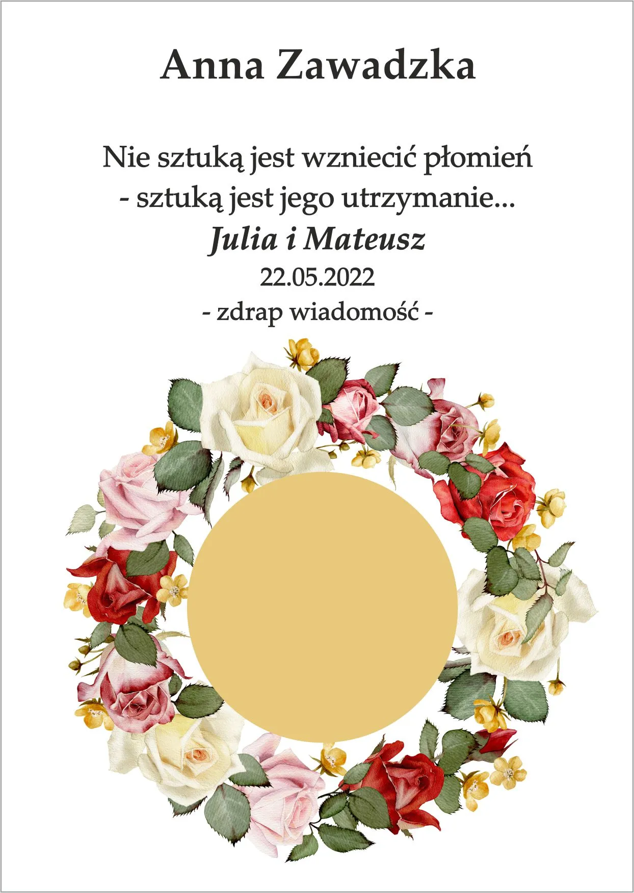 Winietka zdrapka - model z wiankiem kwiatowym