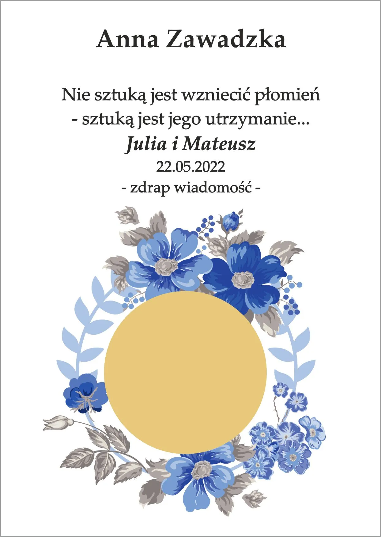 Winietka zdrapka - model szaro niebieskiego wianka