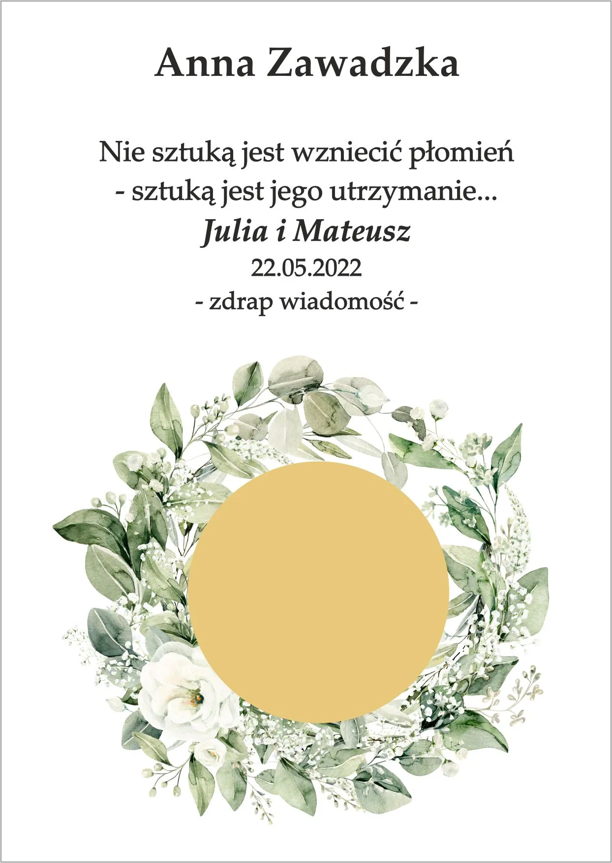 Winietka zdrapka - model graficzny z wiankiem zielono białym