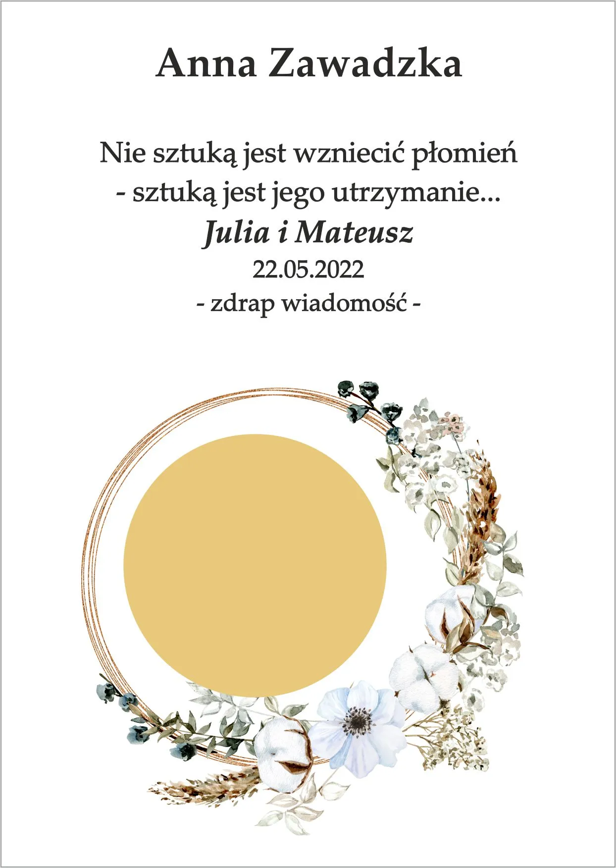 Winietka zdrapka - model graficzny elegancki wianek w stylu boho