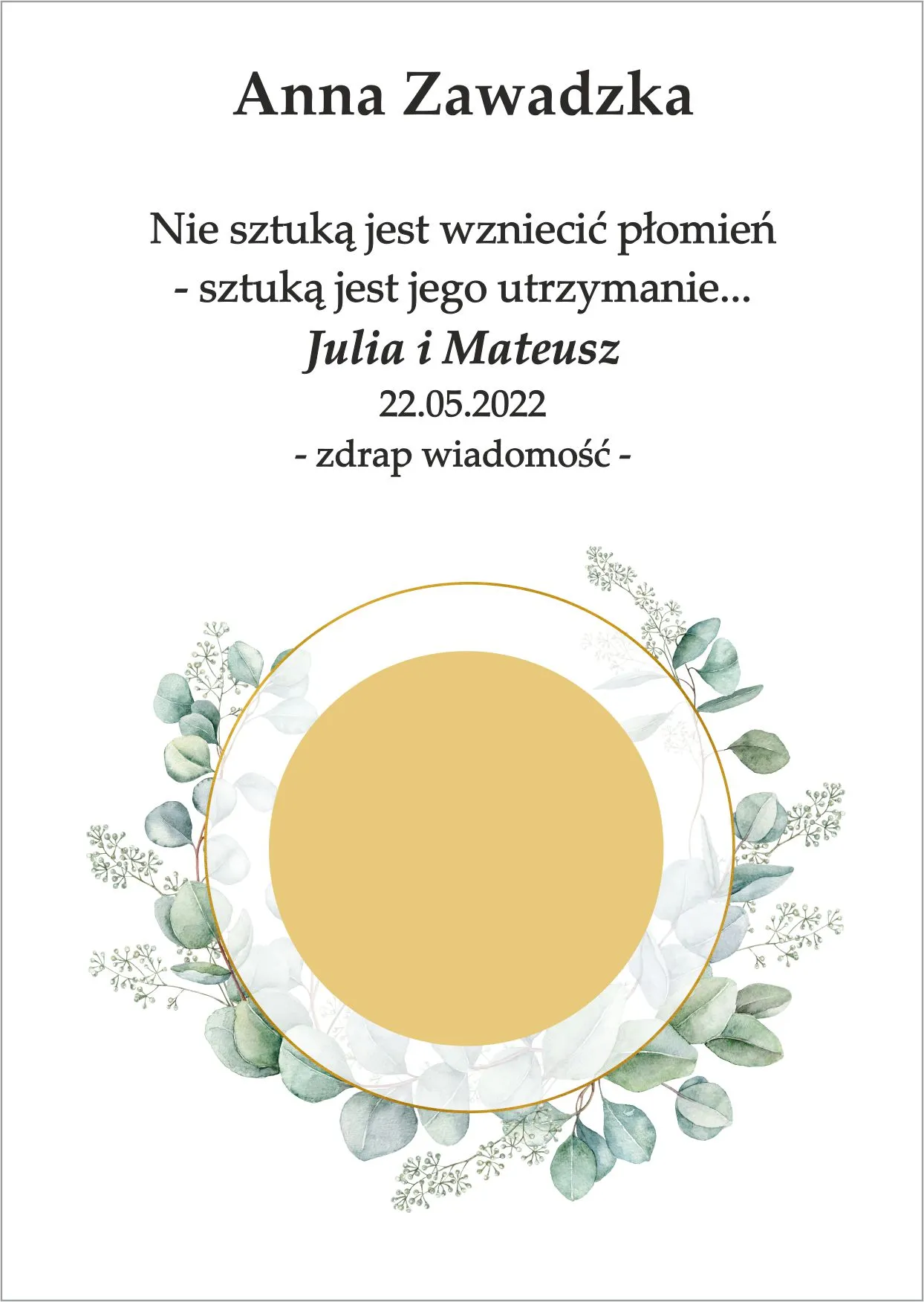 Winietka zdrapka - model graficzny delikatny  wianek z zielonych liści