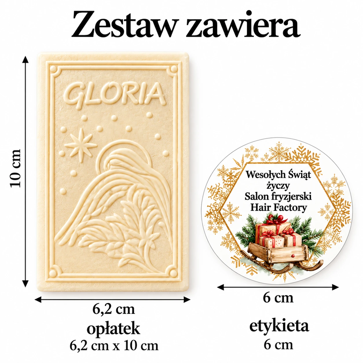 Zestaw opłatka świątecznego 10 cm z personalizowaną etykietą 6 cm