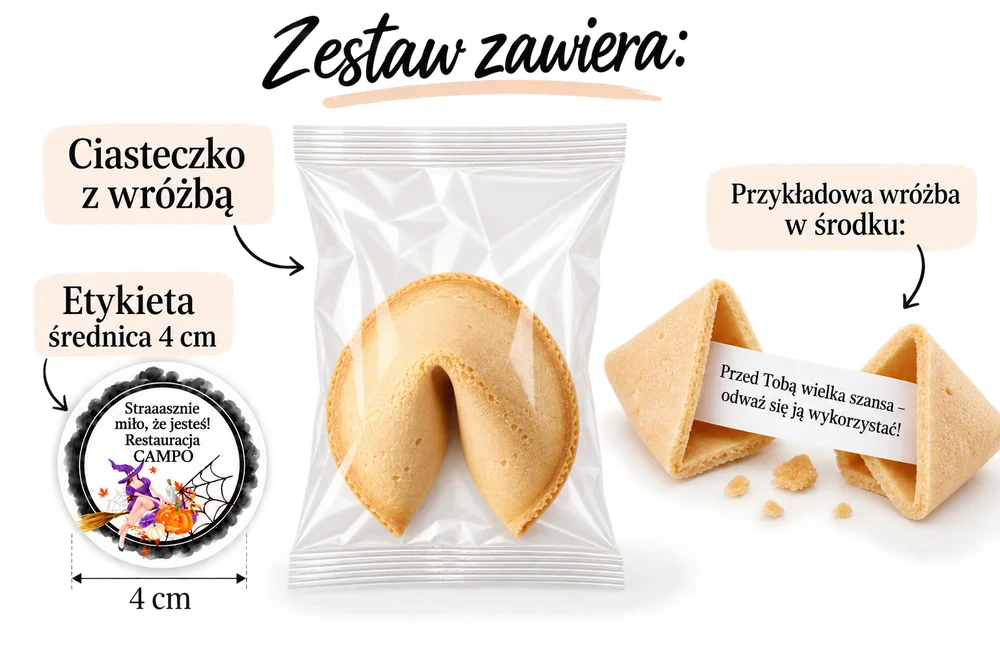 Ciasteczka z wróżbą na Halloween z personalizowaną etykietą