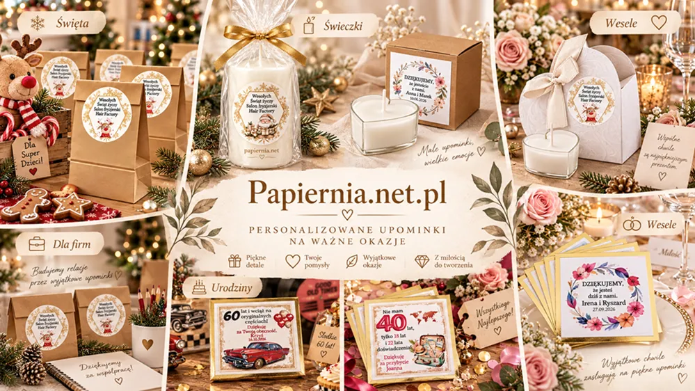 Personalizowane upominki Papiernia.net.pl na wesele, urodziny, święta i dla firm